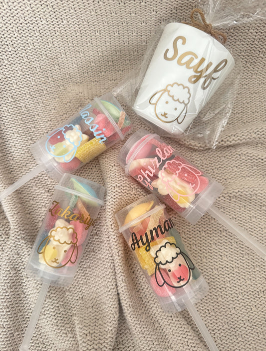 Bekers met naam en schaap- leeg